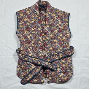 Blank NYC Quilted Floral Belted Vest - Navy, Yellow, Red